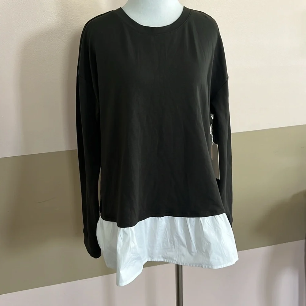 VINCE CAMUTO Two Split Back 2 In One Layered Sweatshirt Top Gray White Medium